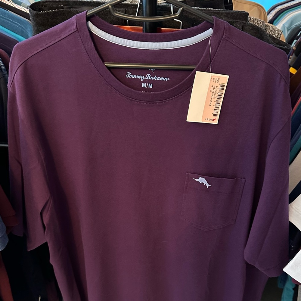 Tommy Bahama Bali Skyline Pocket T shirt Medium Regal Purple NWT